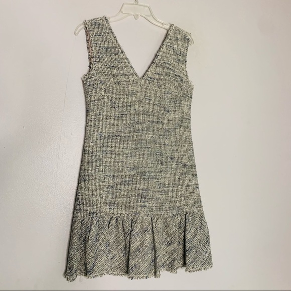 Rebecca Taylor Tweed V Neck Academia Drop waist dress mini dress professional 2 - Picture 2 of 7